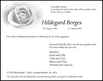 Anzeige von Hildegard Berges von  Anzeigen Echo 