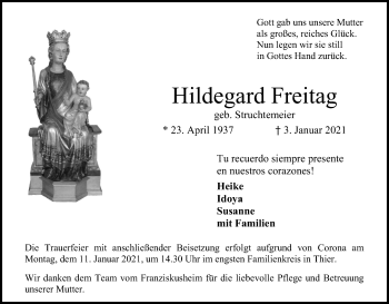 Anzeige von Hildegard Freitag von Kölner Stadt-Anzeiger / Kölnische Rundschau / Express