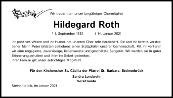 Anzeige von Hildegard Roth von Kölner Stadt-Anzeiger / Kölnische Rundschau / Express