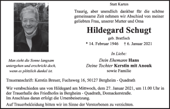 Anzeige von Hildegard Schugt von  Werbepost 
