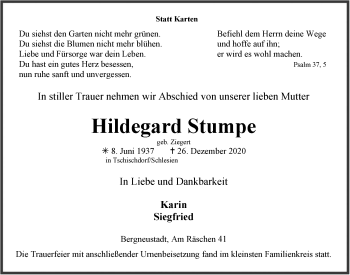 Anzeige von Hildegard Stumpe von  Anzeigen Echo 