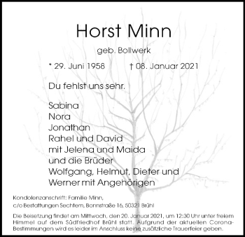 Anzeige von Horst Minn von Kölner Stadt-Anzeiger / Kölnische Rundschau / Express