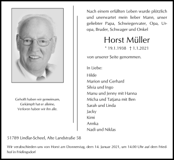 Anzeige von Horst Müller von Kölner Stadt-Anzeiger / Kölnische Rundschau / Express