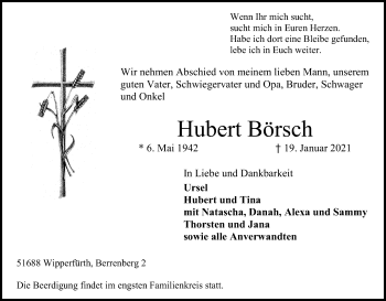 Anzeige von Hubert Börsch von Kölner Stadt-Anzeiger / Kölnische Rundschau / Express