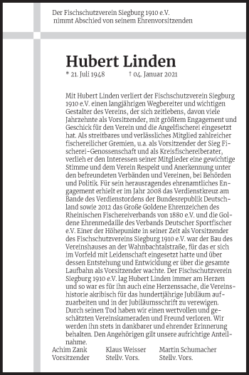 Anzeige von Hubert Linden von Kölner Stadt-Anzeiger / Kölnische Rundschau / Express