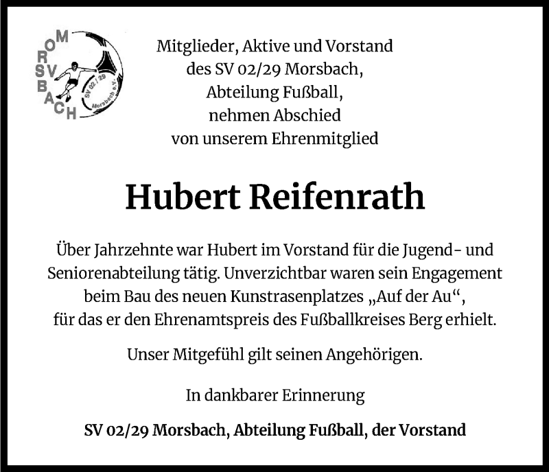  Traueranzeige für Hubert Reifenrath vom 22.01.2021 aus Kölner Stadt-Anzeiger / Kölnische Rundschau / Express