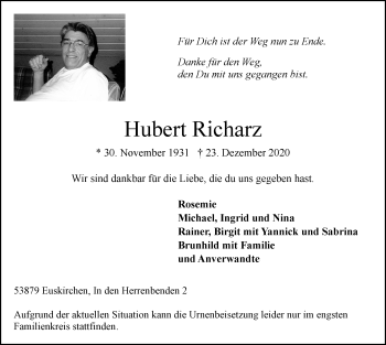 Anzeige von Hubert Richarz von  Blickpunkt Euskirchen 