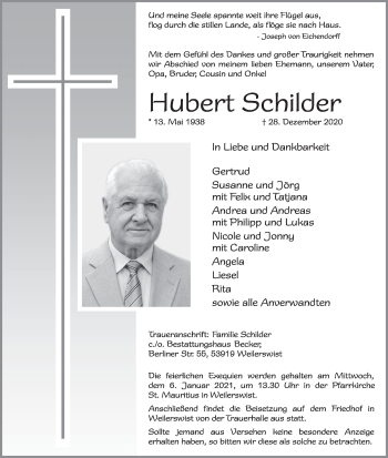 Anzeige von Hubert Schilder von  Blickpunkt Euskirchen 