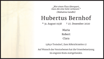 Anzeige von Hubertus Bernhof von Kölner Stadt-Anzeiger / Kölnische Rundschau / Express
