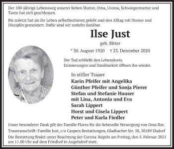 Anzeige von Ilse Just von  Werbepost 