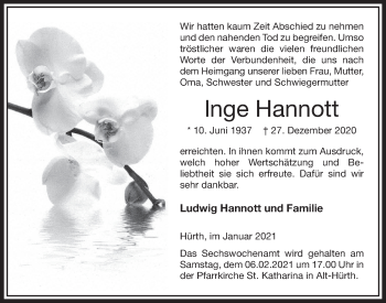 Anzeige von Inge Hnott von  Wochenende 