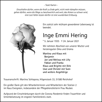 Anzeige von Inge Emmi Hering von  Anzeigen Echo 