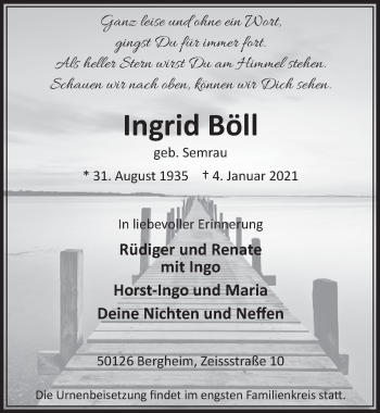 Anzeige von Ingrid Böll von  Werbepost 