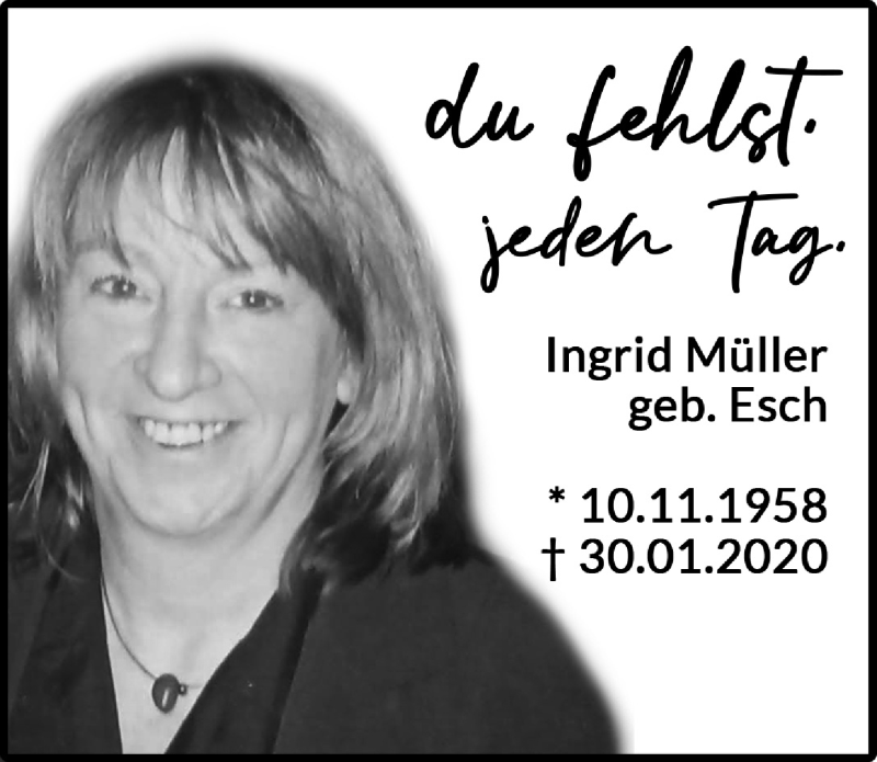  Traueranzeige für Ingrid Müller vom 29.01.2021 aus  Anzeigen Echo 