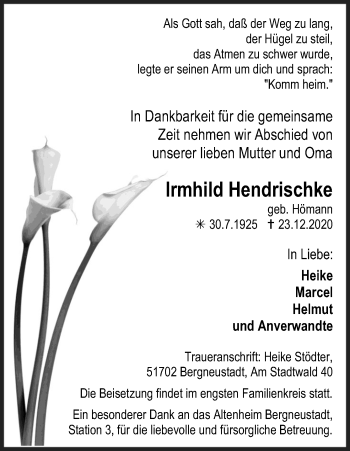 Anzeige von Irmhild Hendrischke von Kölner Stadt-Anzeiger / Kölnische Rundschau / Express