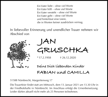 Anzeige von Jan Gruschka von  Anzeigen Echo  Lokalanzeiger 