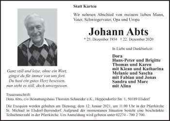 Anzeige von Johann Abts von  Werbepost 
