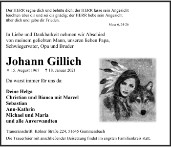 Anzeige von Johann Gillich von  Anzeigen Echo 