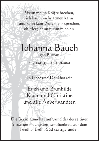 Anzeige von Johanna Bauch von  Schlossbote/Werbekurier 
