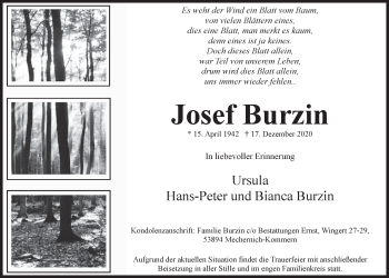 Anzeige von Josef Burzin von  Blickpunkt Euskirchen 