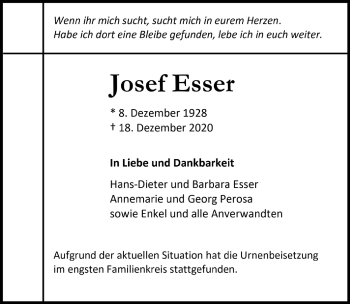 Anzeige von Josef Esser von  Bergisches Handelsblatt 