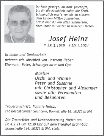 Anzeige von Josef Heinz von  Schlossbote/Werbekurier 