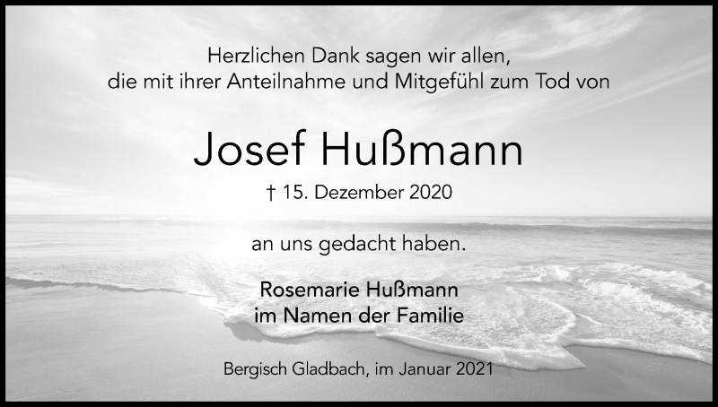  Traueranzeige für Josef Hußmann vom 13.01.2021 aus Kölner Stadt-Anzeiger / Kölnische Rundschau / Express
