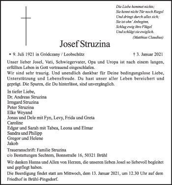 Anzeige von Josef Struzina von  Schlossbote/Werbekurier 