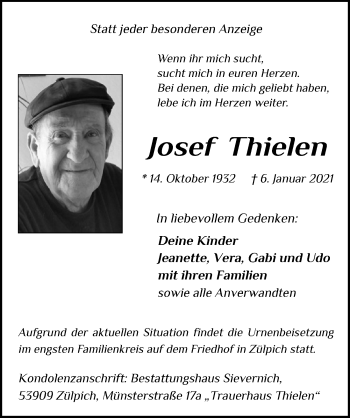 Anzeige von Josef Thielen von  Blickpunkt Euskirchen 
