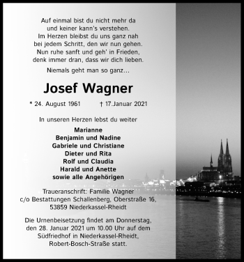 Anzeige von Josef Wagner von Kölner Stadt-Anzeiger / Kölnische Rundschau / Express