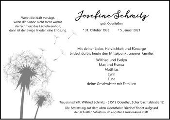 Anzeige von Josefine Schmitz von Kölner Stadt-Anzeiger / Kölnische Rundschau / Express