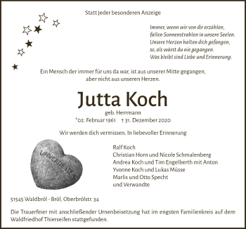 Anzeige von Jutta Koch von  Lokalanzeiger 