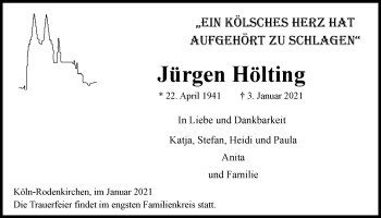 Anzeige von Jürgen Hölting von  Kölner Wochenspiegel 