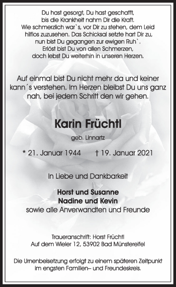 Anzeige von Karin Früchtl von  Werbepost 