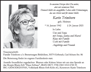 Anzeige von Karin Trimborn von  Werbepost 