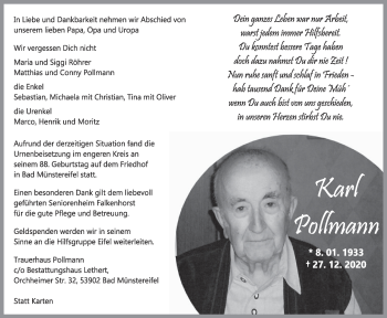 Anzeige von Karl Pollmann von  Blickpunkt Euskirchen 