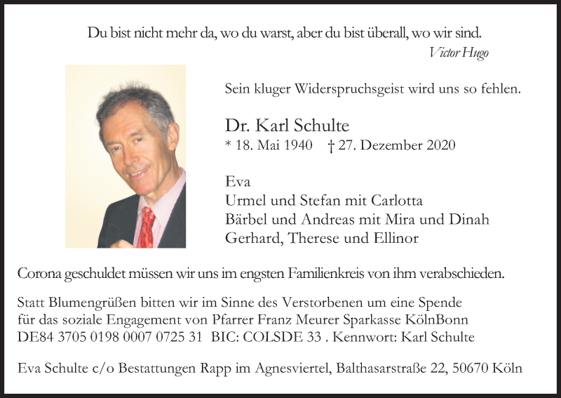 Traueranzeigen von Karl Schulte WirTrauern