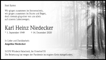 Anzeige von Karl Heinz Niedecker von Kölner Stadt-Anzeiger / Kölnische Rundschau / Express