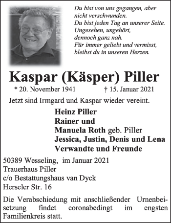 Anzeige von Kasper Piller von  Schlossbote/Werbekurier 