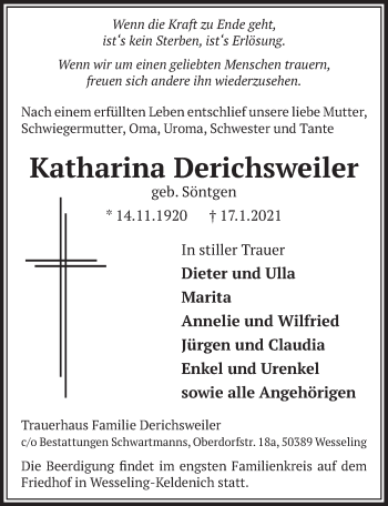 Anzeige von Katharina Derichsweiler von  Schlossbote/Werbekurier 