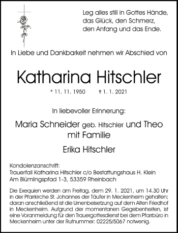 Anzeige von Katharina Hitschler von  Schaufenster/Blickpunkt 