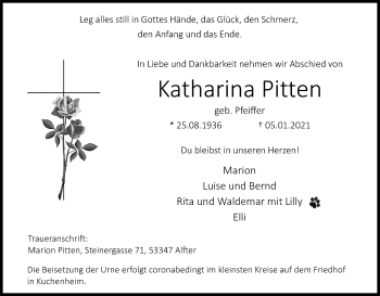 Anzeige von Katharina Pitten von Kölner Stadt-Anzeiger / Kölnische Rundschau / Express