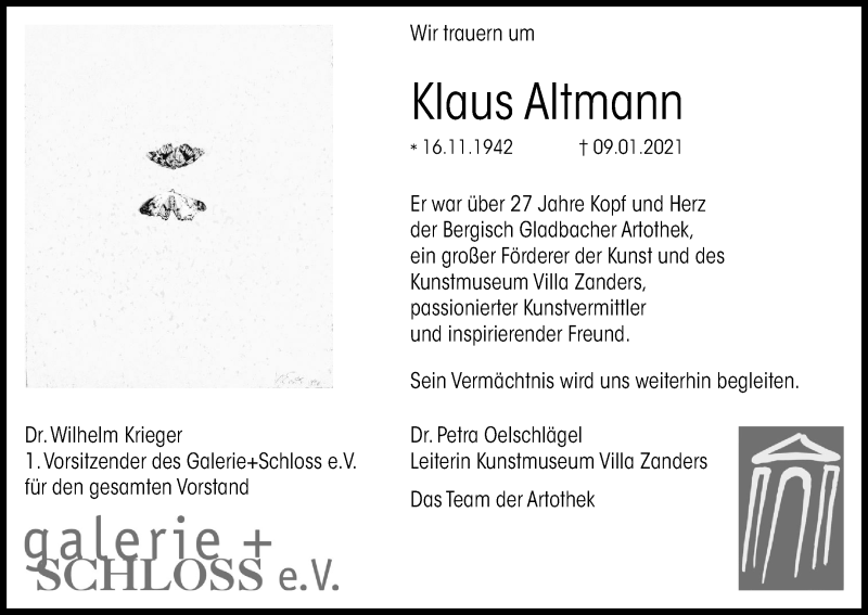  Traueranzeige für Klaus Altmann vom 23.01.2021 aus Kölner Stadt-Anzeiger / Kölnische Rundschau / Express