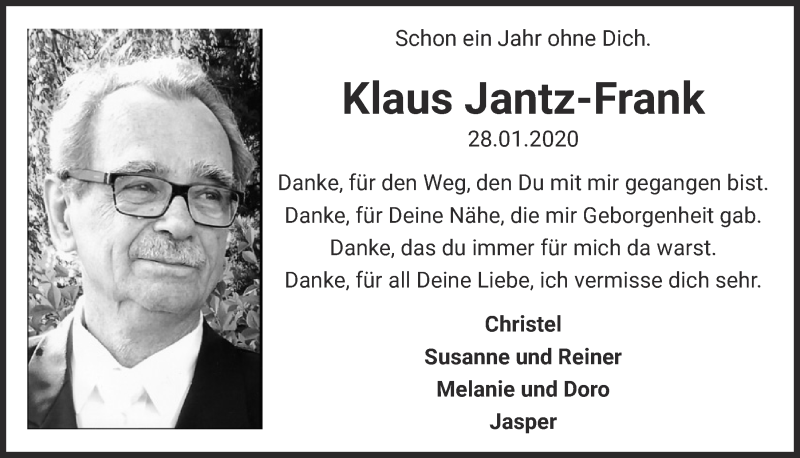  Traueranzeige für Klaus Jantz-Frank vom 30.01.2021 aus  Blickpunkt Euskirchen 