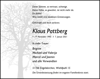 Anzeige von Klaus Pattberg von  Anzeigen Echo 