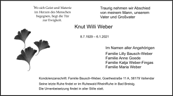 Anzeige von Knut Willi Weber von Kölner Stadt-Anzeiger / Kölnische Rundschau / Express