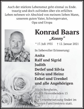 Anzeige von Konrad Baars von  Werbepost 