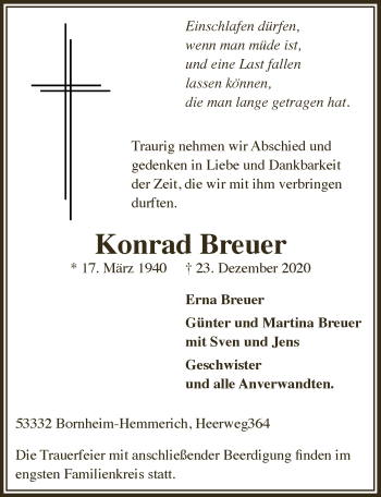 Anzeige von Konrad Breuer von  Schaufenster/Blickpunkt 