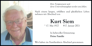 Anzeige von Kurt Siem von  Wochenende 