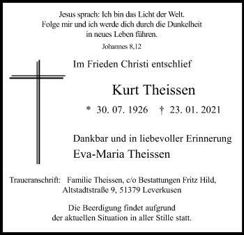 Anzeige von Kurt Theissen von Kölner Stadt-Anzeiger / Kölnische Rundschau / Express